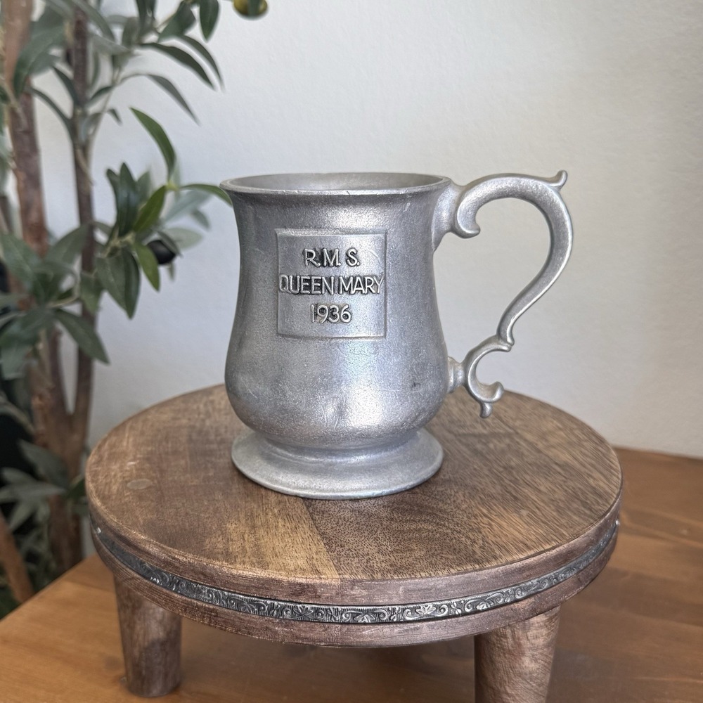 Vtg RMS Queen Mary 1936 Pewter Tankard Mug Wilton Armetale Stein Souvenir Cup